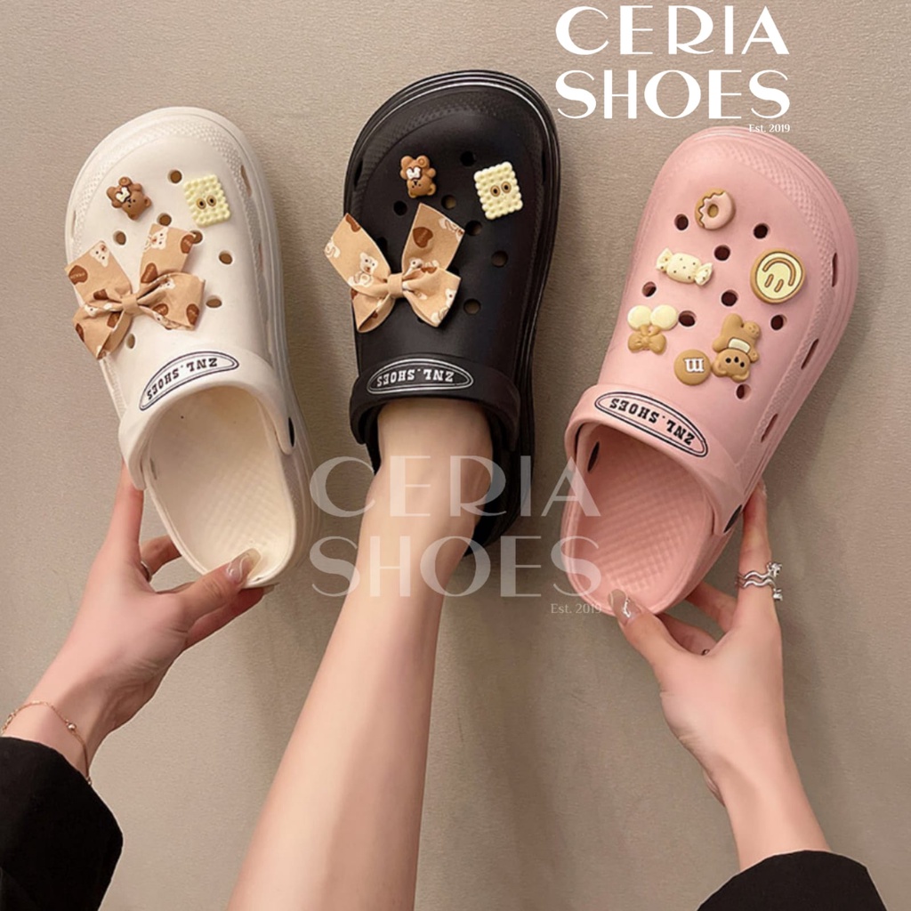 EVA Sandal Slop Slip On Wanita Bahan Karet Spons EVA Korean Super Ringan Empuk Elastis Non-Slip Sol Anti Air Candy Jibbitz Summer Sandals Import