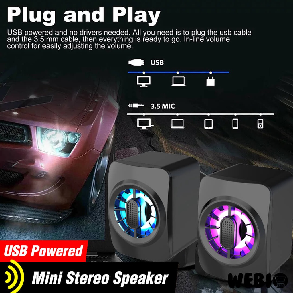 Speaker USB A10 Spiker Game Kecil Mini RGB Speker Gaming Laptop PC Komputer Full Bass Murah Portabel