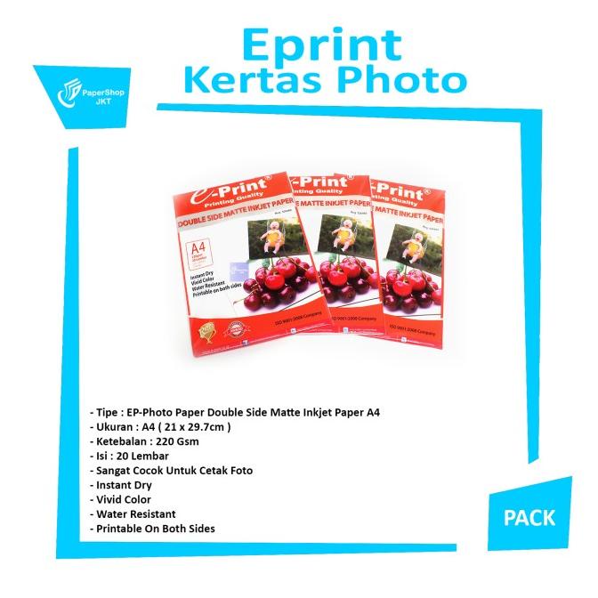 

Promo Awal tahun Eprint Photo Paper Double Side Matte Inkjet Paper A4 220gsm Promo Awal tahun