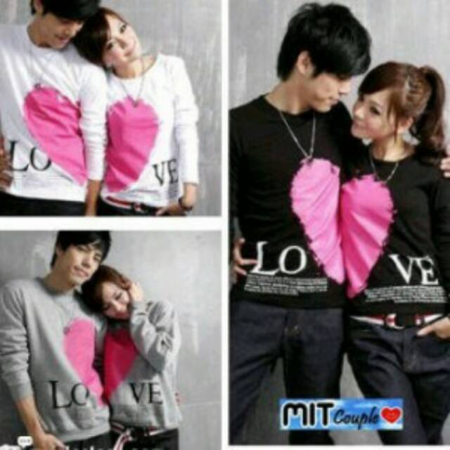 Kaos couple love valentine lengan panjang - baju pasangan