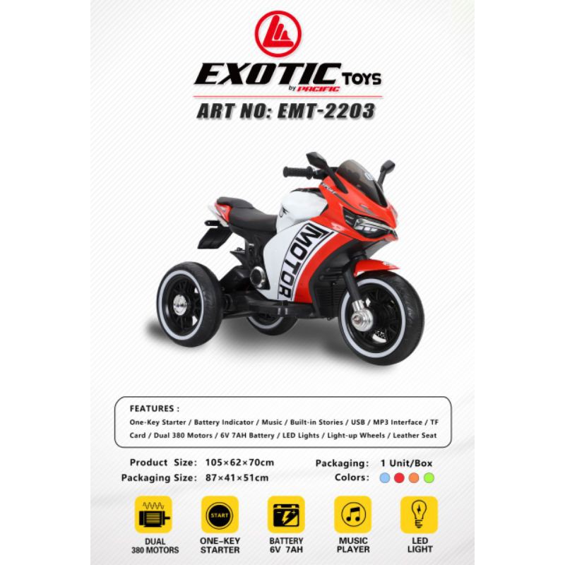 (Free pelapis Ban)Mainan Anak Motor Aki Exotic Toys EMT-2203 EMT2203 EMT 2203