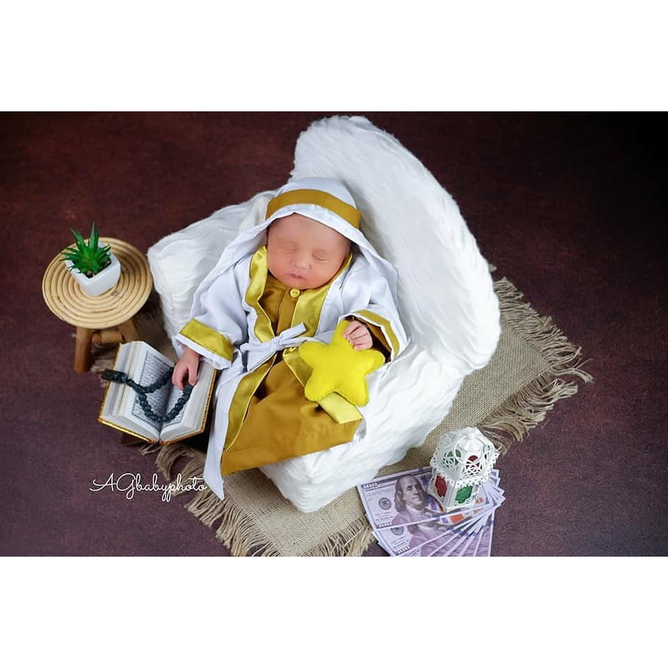 KOSTUM FOTO BAYI DAN ANAK LAKI-LAKI / JUBAH ASYKAR PUTIH GOLD / GAMIS MUSLIM ANAK LAKI-LAKI