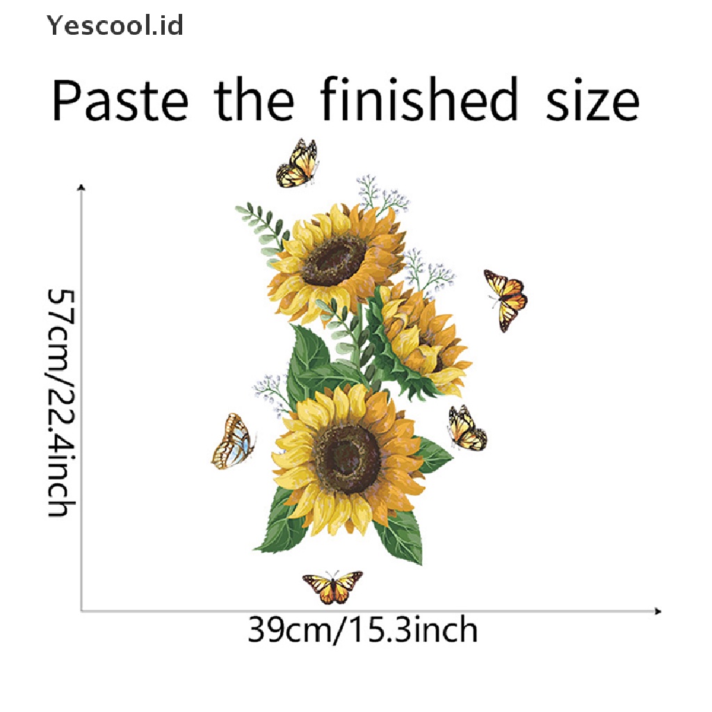 【Yescool】 Sunflower Wall Sticker Kitchen Waterproof Decals  For Bedroom Home Decoration .