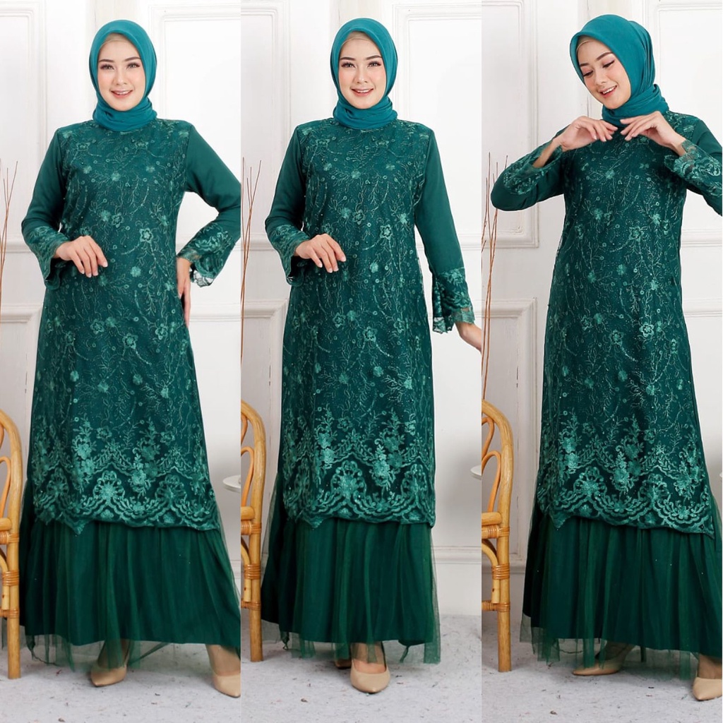 (RealPict) GAMIS NAZWA MAXI PESTA BRUKAT TILLE / GAMIS BROKAT TILE / GAMIS KONDANGAN / GAMIS LEBARAN / MAXI DRESS MUSLIM / FASHION MUSLIM / LONGDRESS BRUKAT TULLE / GAMIS SIZE M L XL