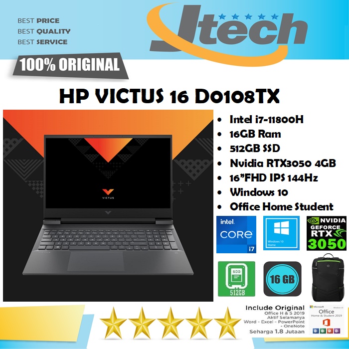 hp victus 16 d0107tx d0109tx   i7 11800h   16gb   512gb ssd   nvidia rtx3060 6gb    16 fhd ips 144hz