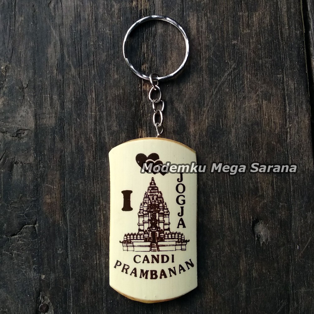 Souvenir Gantungan Kunci I Love Jogja Candi Prambanan Bambu
