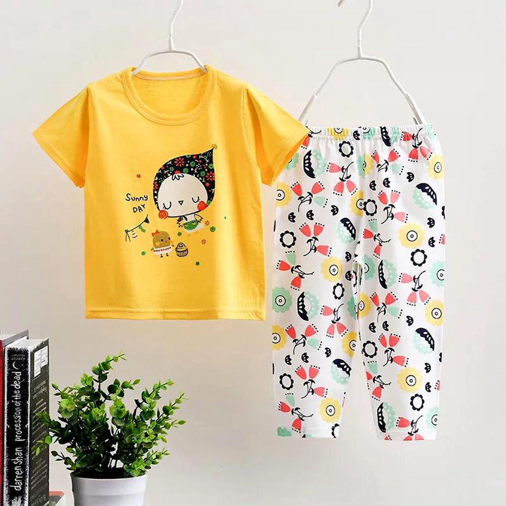 Piyama Anak Bahan Katun Import Piyama Anak Tangan Pendek Murah Baju Tidur Anak Gambar Kartun Lucu