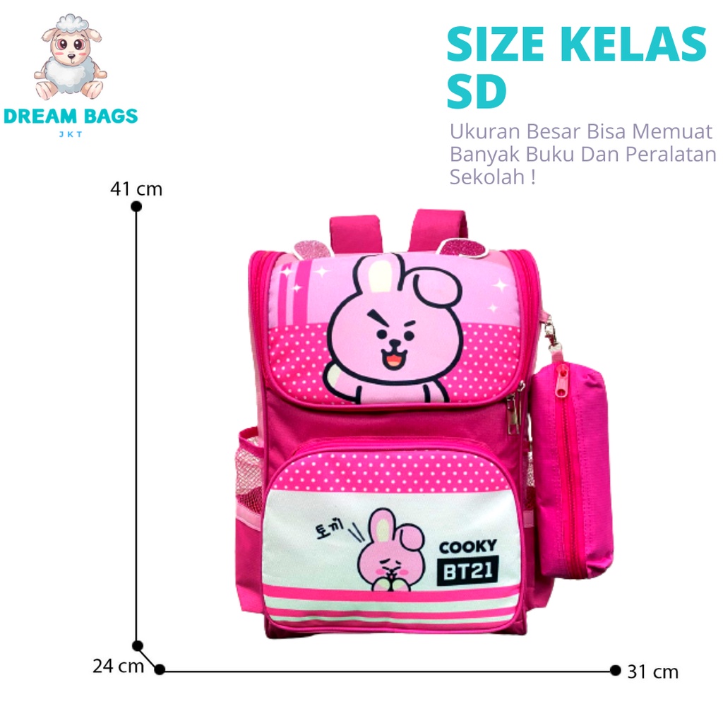 DREAM BAGS Tas Anak SD Karakter BT21 DB-2009 Ransel Anak Import Tas Sekolah