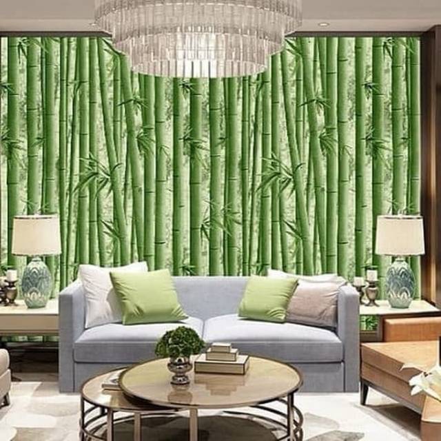 WALLPAPER DINDING MOTIF BAMBU HIJAU TUA 45cm x 10m