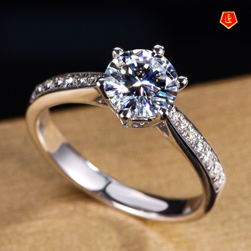 [Ready Stock]Moissanite Six-Claw Crown Open Ring