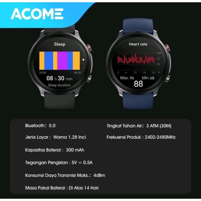 Smart Watch Tahan Air Bluetooth Blood Oxygen Monitoring Garansi ACOME SPORT C1