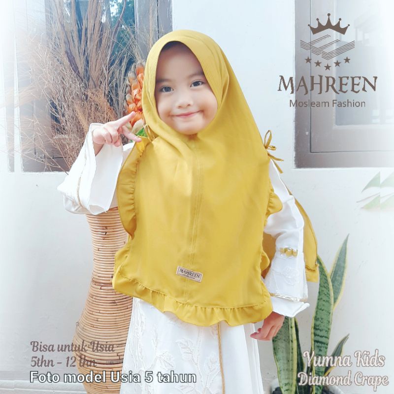 Bergo Yumna kids ORI MAHREEN hijab anak kekinian terlaris terhitz diamond crape SD TK tanggung
