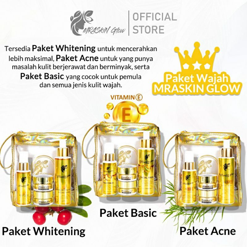 MRASKIN GLOW PAKET WHITENING/ACNE/BASIC BPOM ORIGINAL