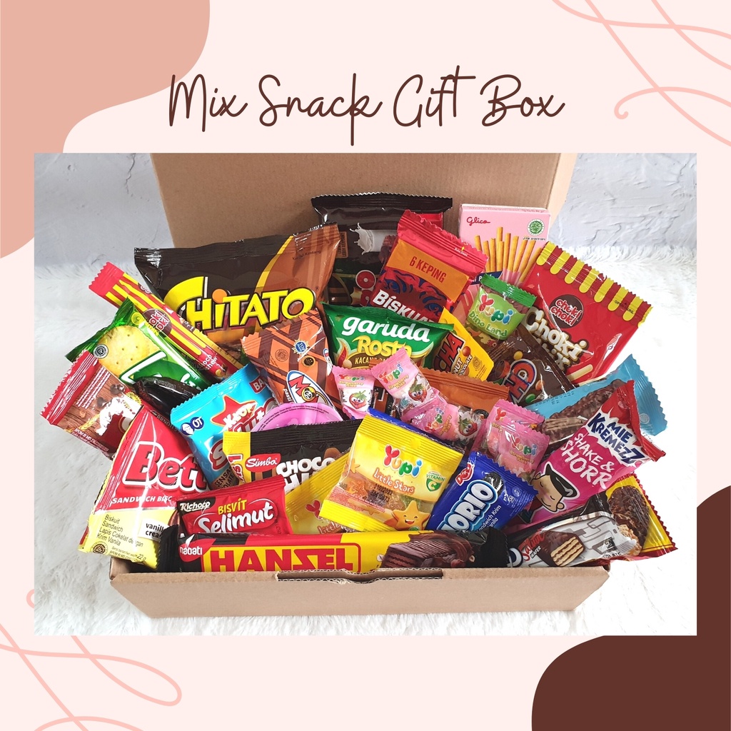 Snack Box / Gift Box / Snack Gift Box / Kado Wisuda Sidang / Kado Ulang Tahun / Hadiah Anniversary / Hampers Snack / Hadiah Idul Fitri / Hampers Lebaran / Hampers Idul Fitri / Hampers Snack Lebaran