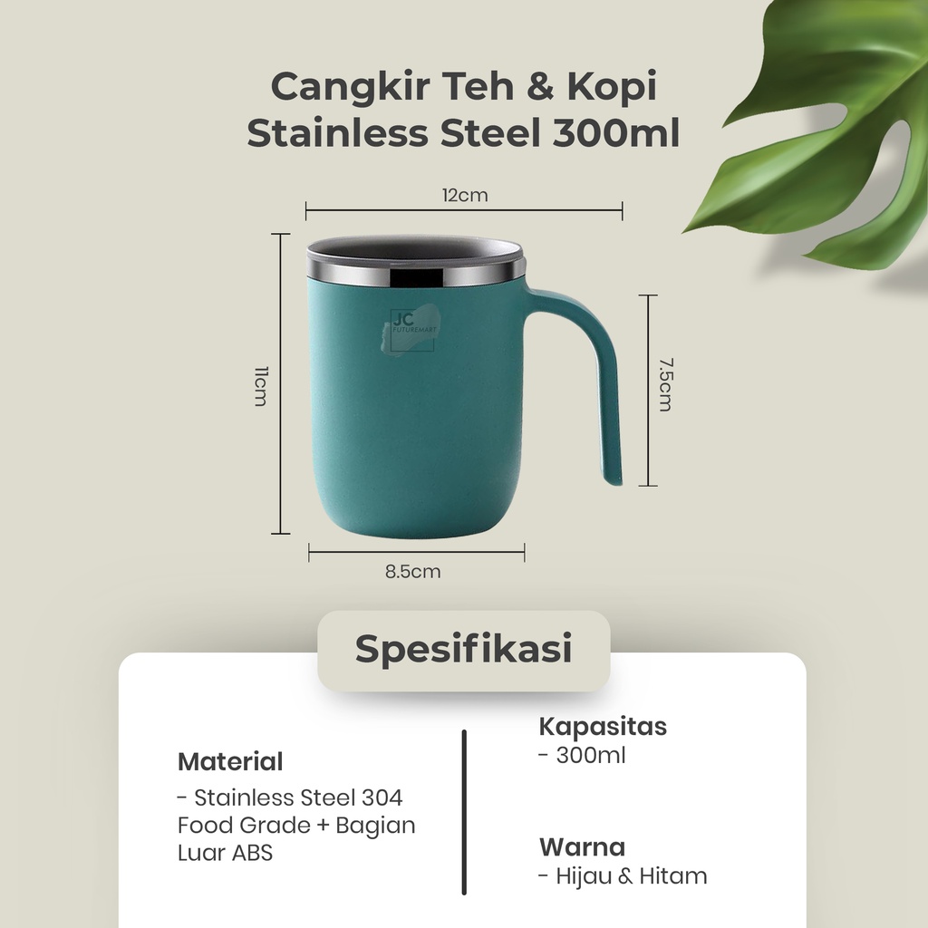 CANGKIR GELAS KOPI TEH STAINLESS 300ML MUG LEAK PROOF - G06005