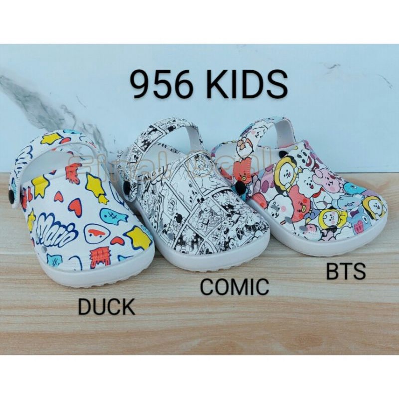 30-35 Sandal Kodok Anak Motif Printing, Sendal Karet Anak Model Crocs BTS Anti Slip, Sandal Jelly