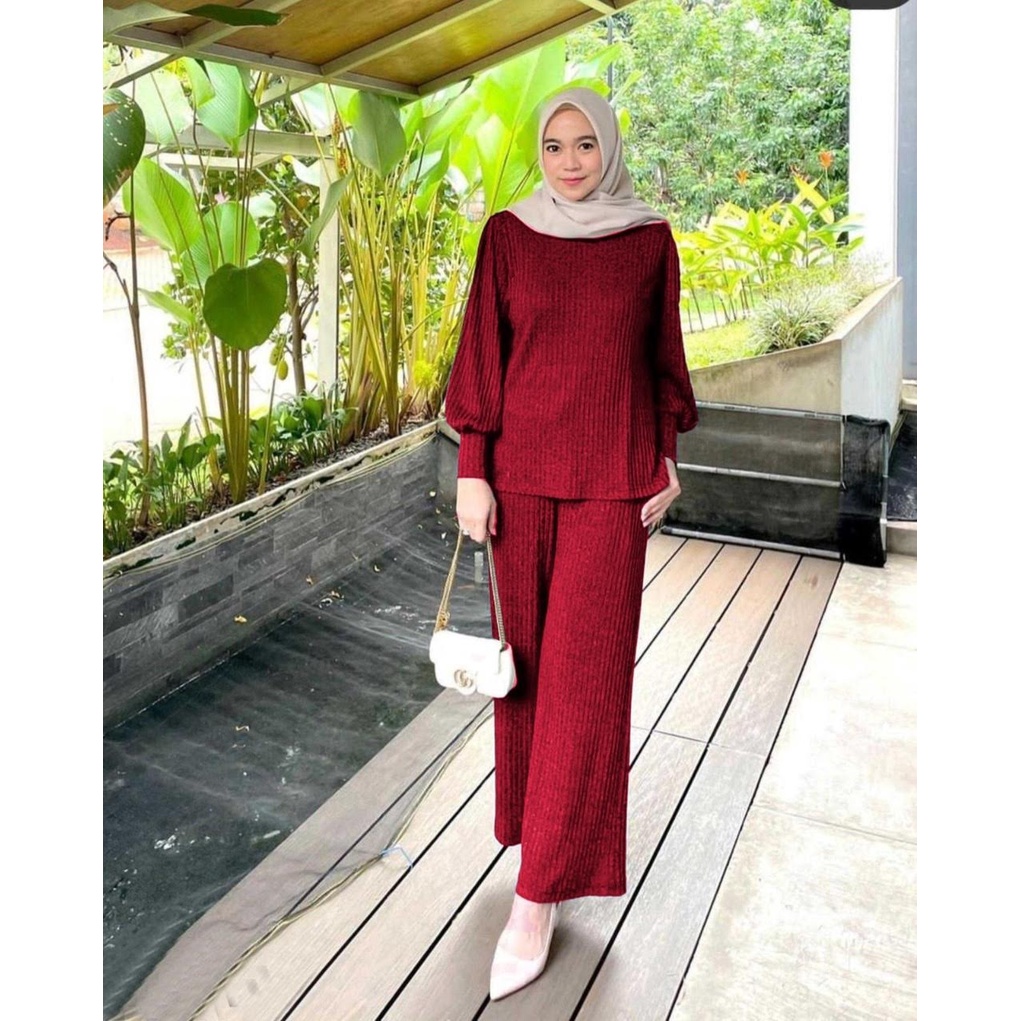 ELDE 12 - SET HARAGA ( L - XL - XXL - 3XL ) STELAN BAHAN KNIT IMPORT TEBAL + CELANA