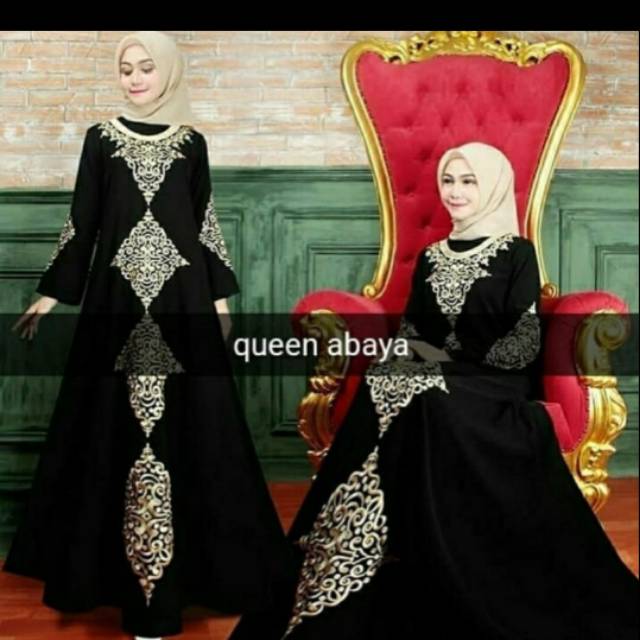 NEW Abaya Gamis Maxi Dress Arab Saudi Bordir queen Wanita Hitam