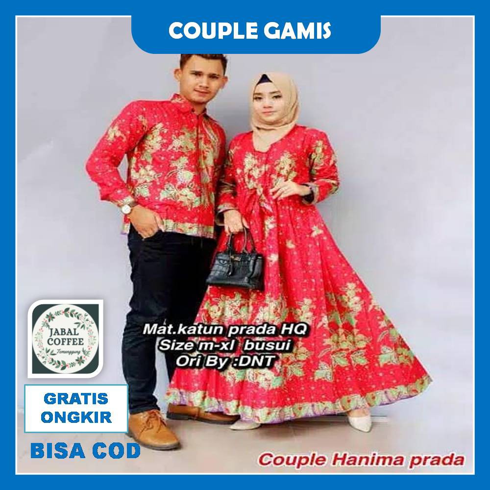 Couple Gamis Ramona / Couple Batik Sarimbit Kondangan / Couple Gamis Katun Prada Batik PekalonganJ24