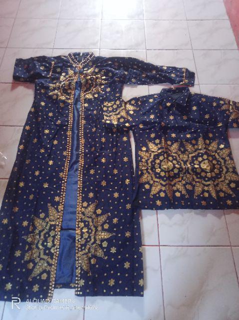 Set Coupel Gamis Matahari Navy Terbaru-couple Songket-set Batik Palembang-seragam Keluarga