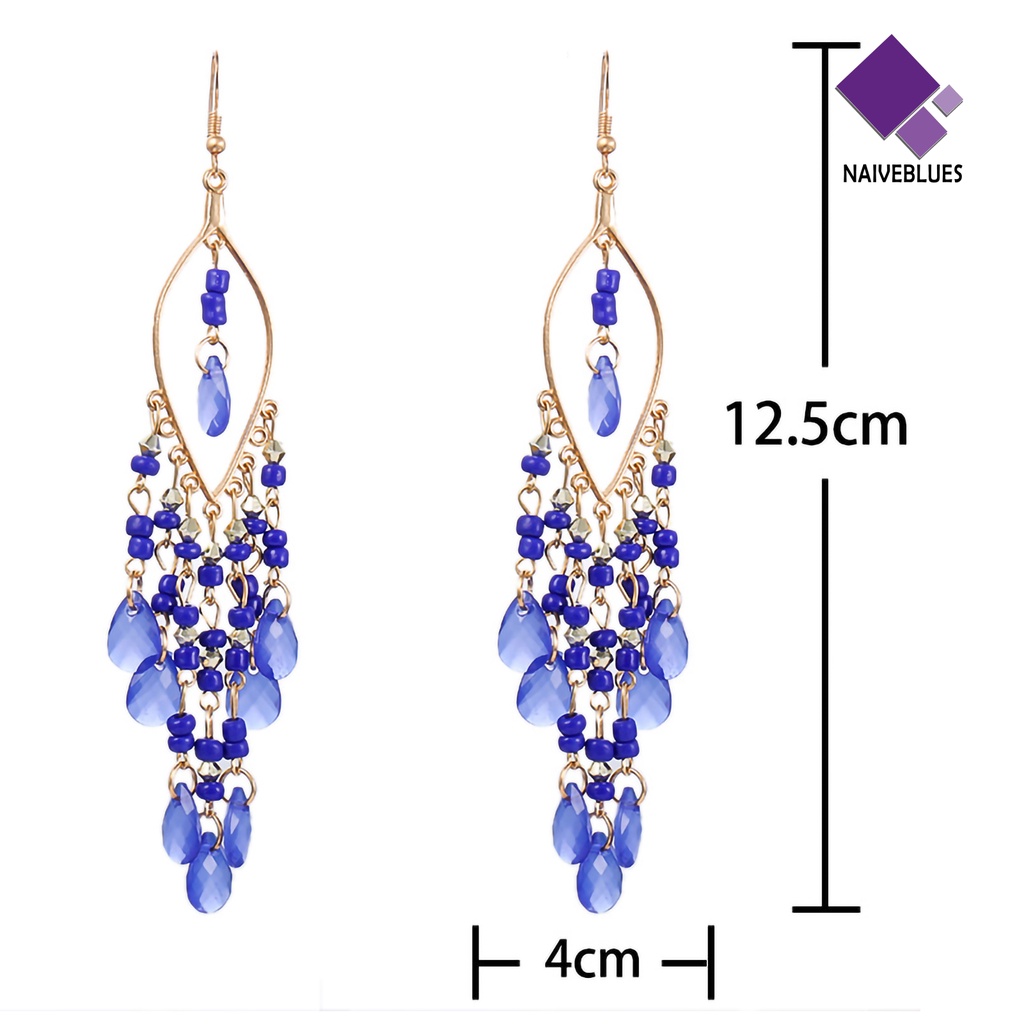 Naiveblue 1 Pasang Anting Kait Gantung Panjang Wanita Desain Rumbai Multi Warna