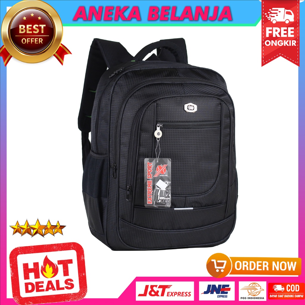 Tas Ransel Pria Extreme Polos Hitam Scotlite SMP SMA Backpack Pria Sekolah Kuliah Kerja Les Travelling Bahan Tebal Free Raincover Harga Terlaris Termurah Berkualitas