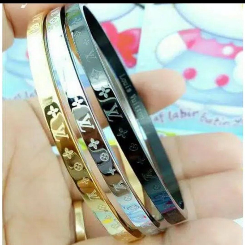 Gelang titanium terlaris/terhits GOLD,ROSEGOLD,SILVER anti karat selamanya/ gelang bangle titanium