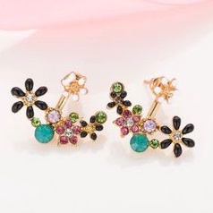 anting anting double bunga kristal  warna silver