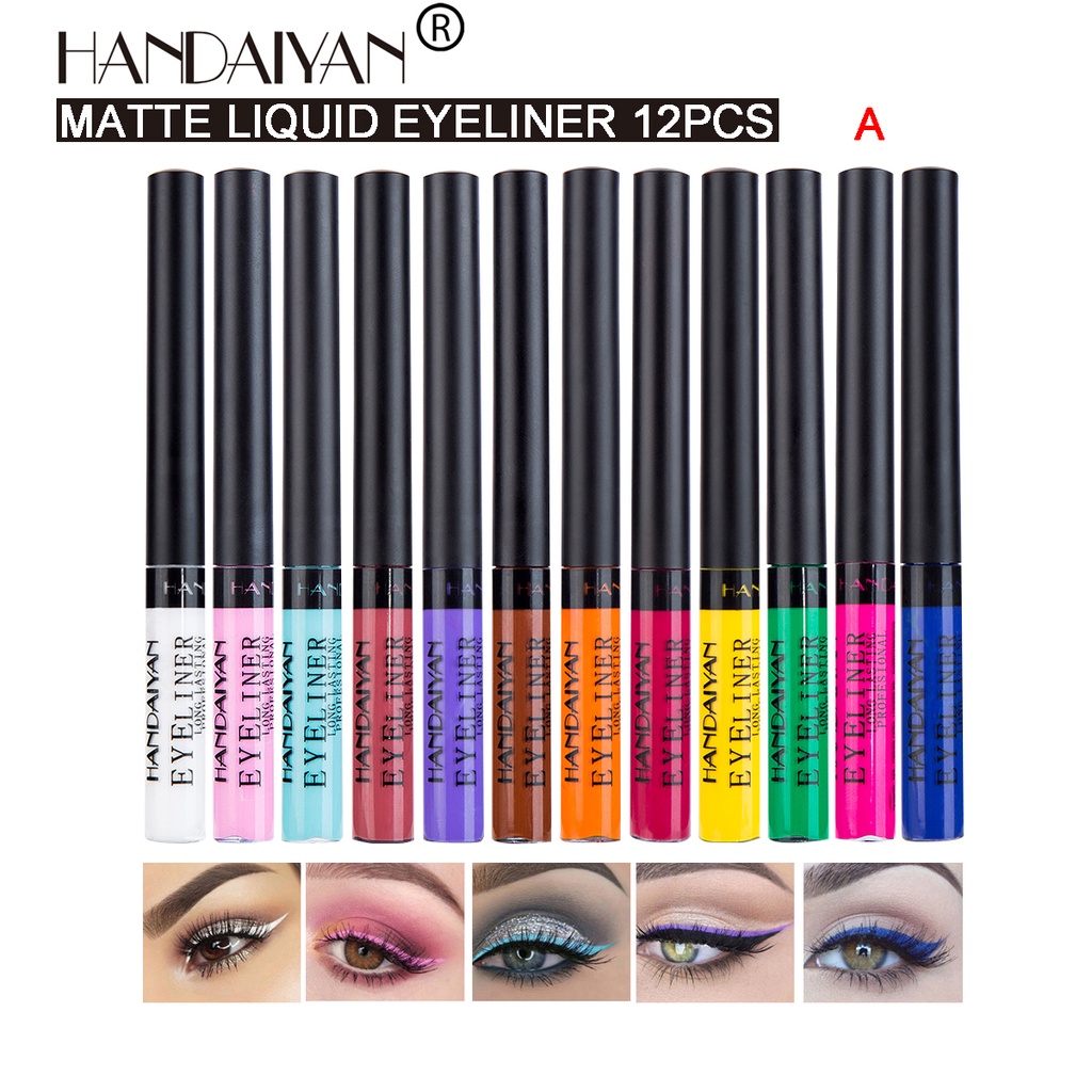 【Baru】HANDAIYAN 12Colors UV Neon Eyeliner Long Lasting Waterproof Liquid Eyeliner Eyeliner Pen