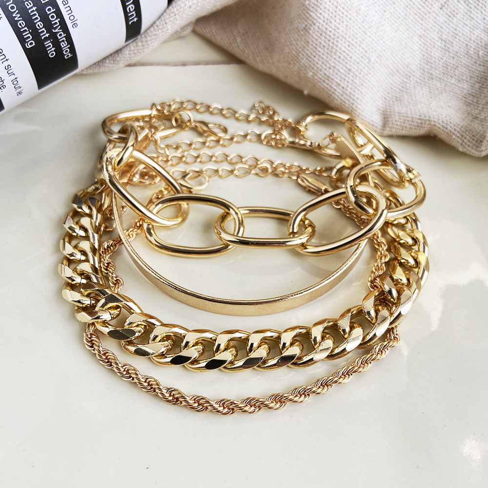 AY(CN) 4Pcs Gold Chain Mutilayer Bracelet Set Fashion Bracelet Luxury Jewelry Bohemian Accessories Alloy