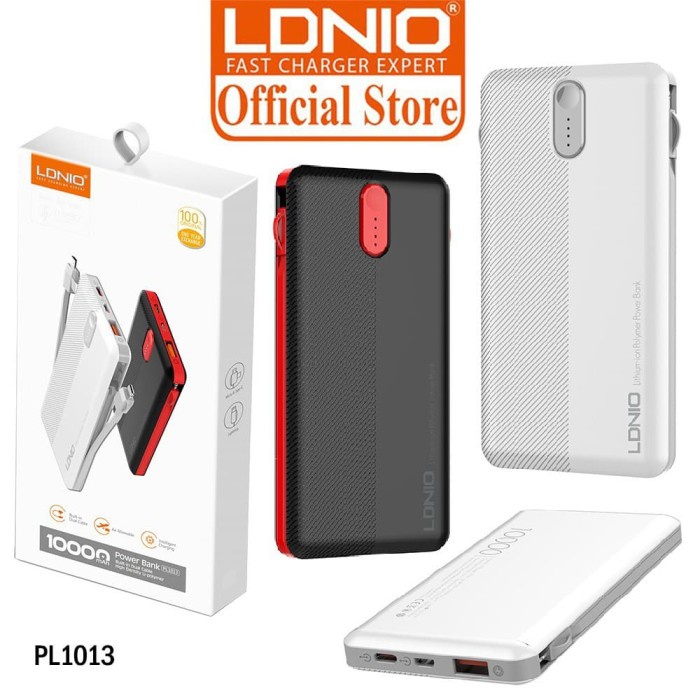 MURAH!! POWER BANK LDNIO ORIGINAL MODEL PL1013 10.000 mAH - BUILT IN TYPE-C/MiCRO/IPHONE CABLE