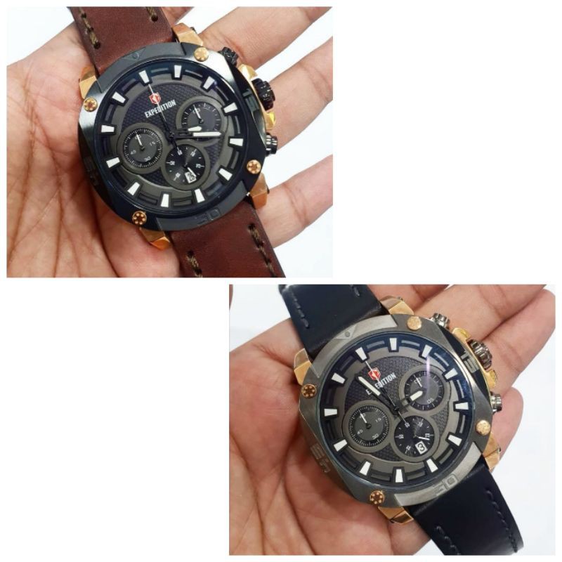 Jam Tangan Expedition Chronograph E6606 Pria Leather 6606 New Original Garansi Resmi