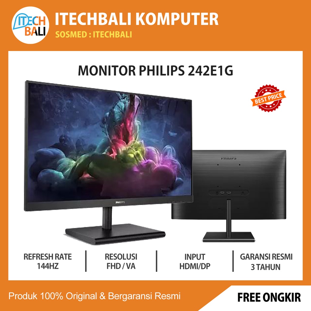 Monitor PHILIPS 242E1G 144Hz Gaming Original | ITECHBALI