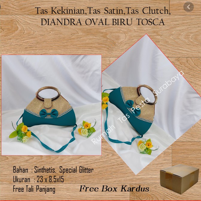 Tas Kekinian,Tas Satin,Tas Clutch,DIANDRA OVAL BIRU TOSCA