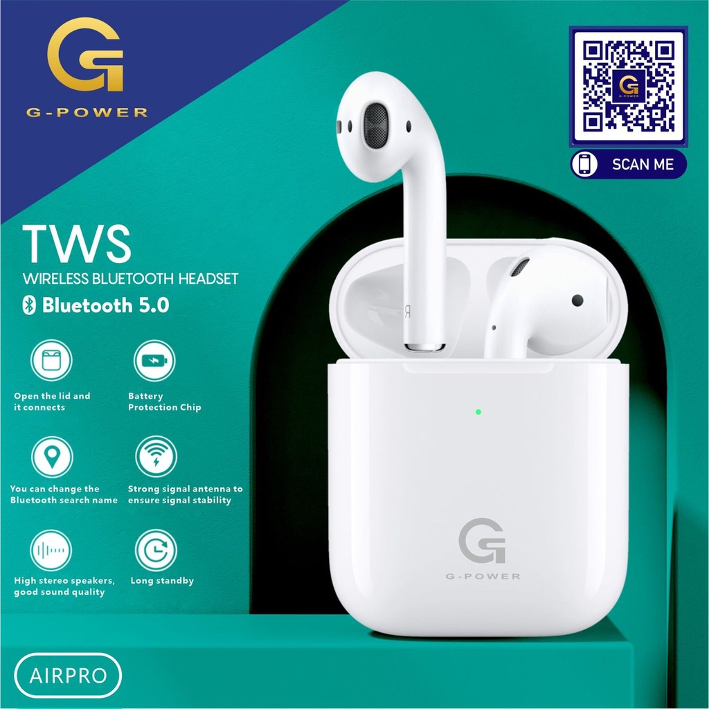 G-POWER TWS AIRPRO 5.0 BLUETOOTH WIRELESS HEADSET SEMI IN-EAR MURAH ORI GARANSI RESMI