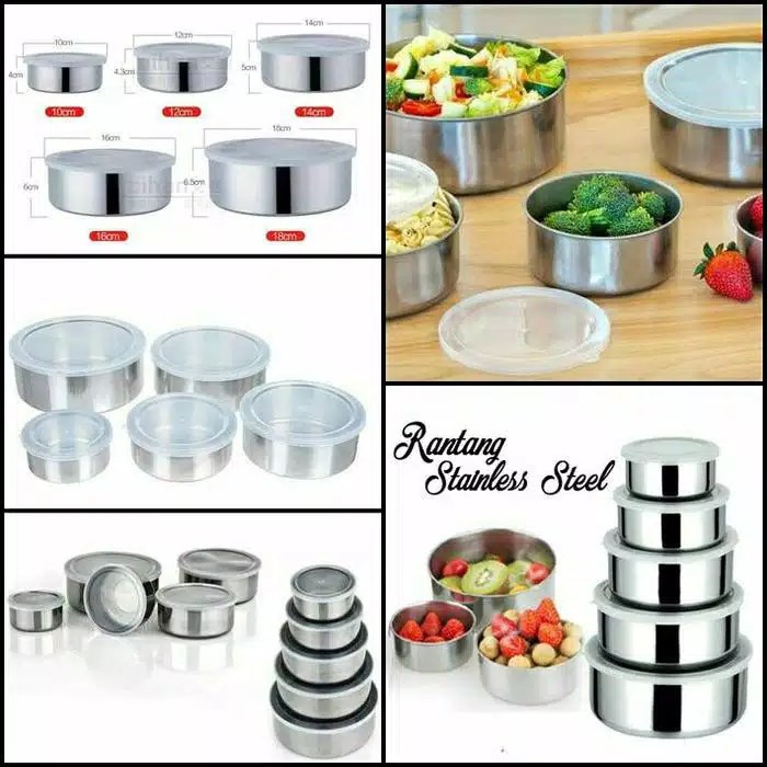 Fresh Box Rantang 5 Susun Stainless Steel Mixing Bowl 5in1 Lunch Box+Tutup Plastik Stainless Storage