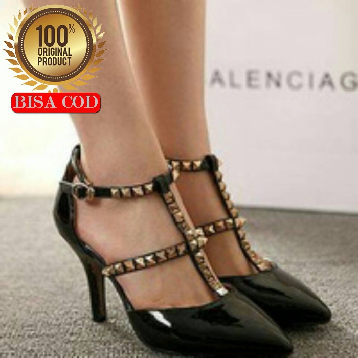 Hitam Sandal Hells Sendal Hills Fashion Wanita Big Heels Wanita H IJ576  Valent In Black - Hitam,