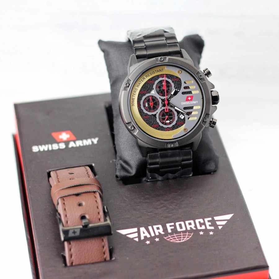 jam tangan pria Army Air Force chronograph rantai free kulit