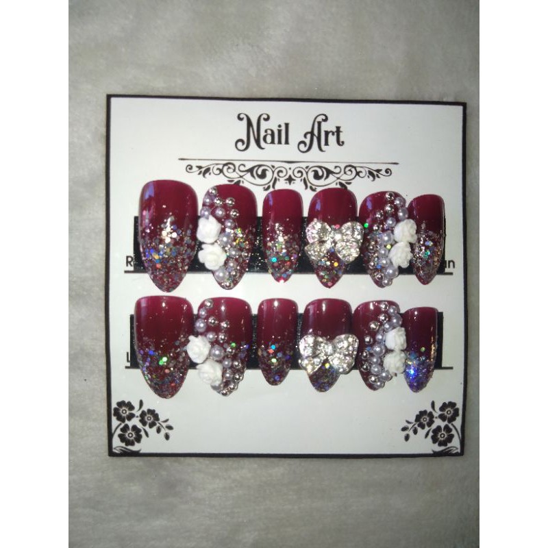 Kuku palsu wedding / Kupal wedding / Kuku Palsu Merah Maroon / Kupal wedding 3D