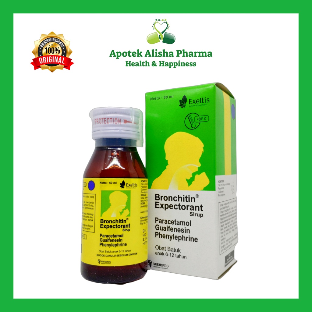 BRONCHITIN Sirup 60ml-Bronchitin Syrup Obat Batuk Berdahak/Batuk Alergi/Penurun Panas/Demam Anak/Bronsitin Sirup