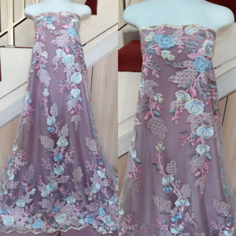 Kain Tile/Tulle Bordir 2ton Glitter (Harga 1/2 Meter)