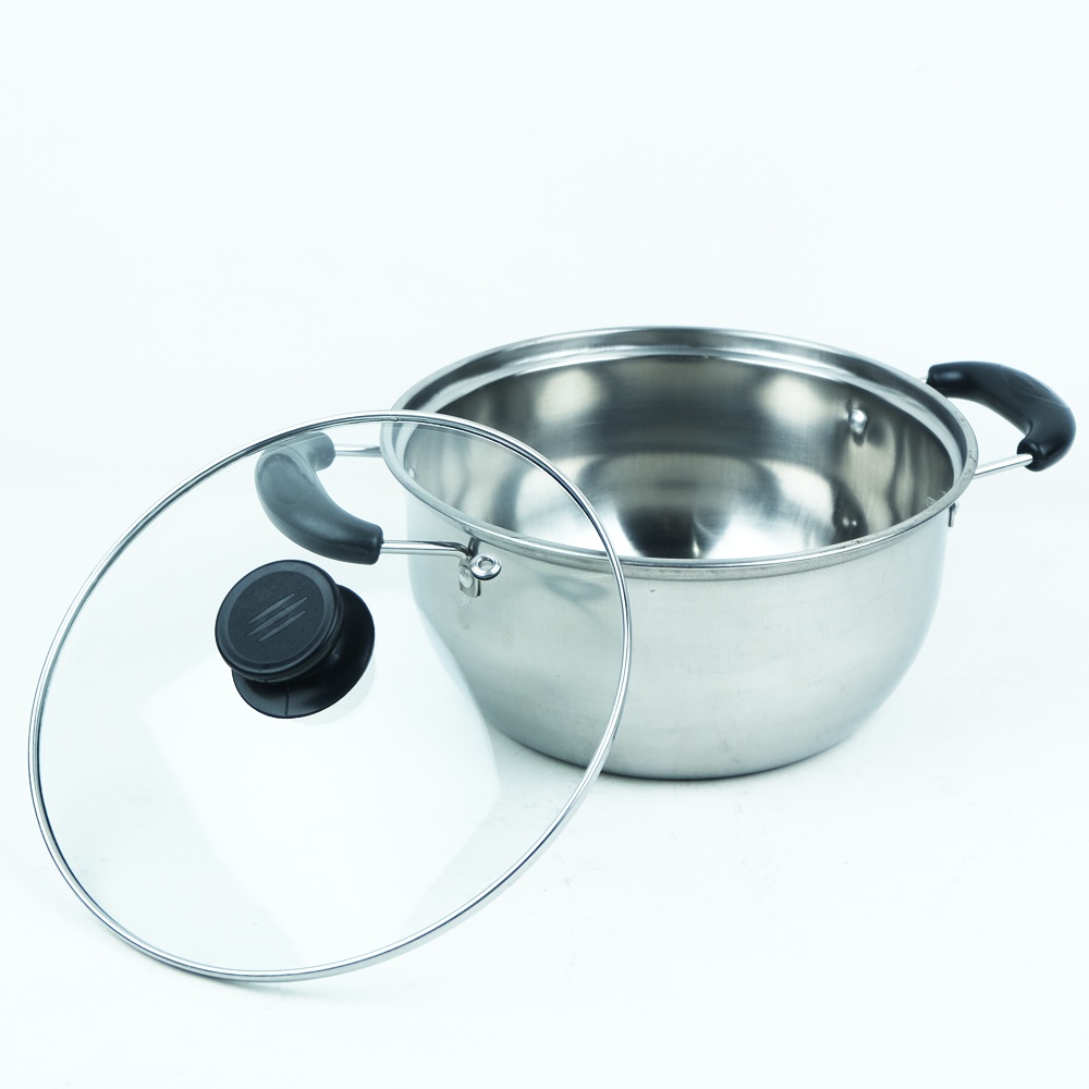 FM - Panci Kuah + Tutup Kaca Stainless 20CM / Panci Serbaguna Tutup Kaca