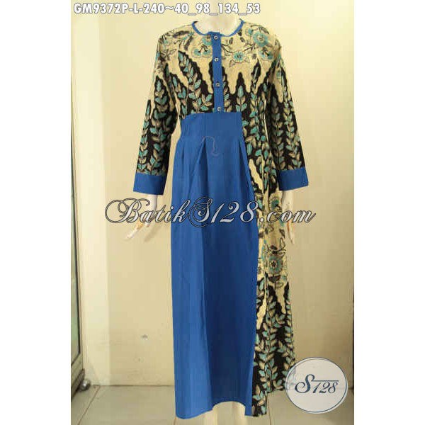 Model Busana Gamis Batik Wanita Terkini Pakai Kancing Depan Kombinasi Kain Polos Size L GM 9372 P