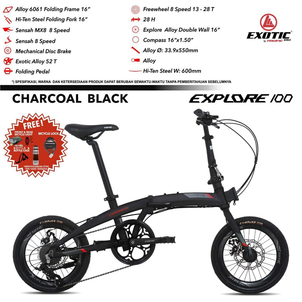 SEPEDA LIPAT EXOTIC EXPLORE 100 BY PACIFIC 16&quot; 8 SPEED FRAME ALLOY FOLDING BIKE BICYCLE