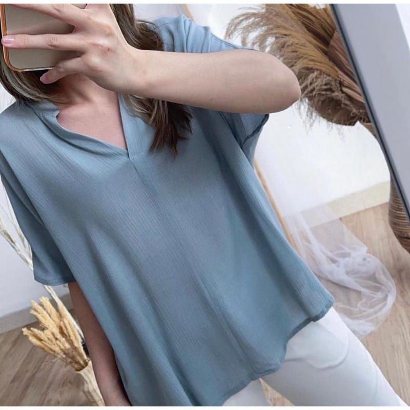 Crincle Top Kerah Shanghai Atasan Blouse Wanita Atasan Terbaru