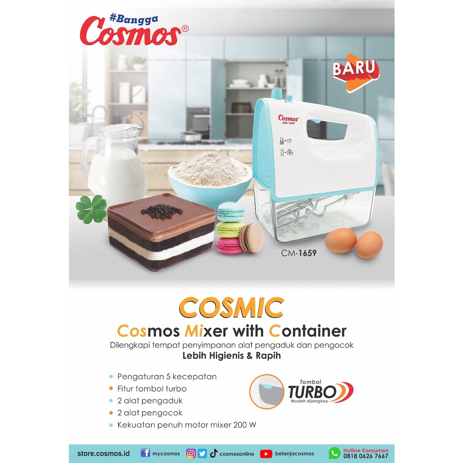 HAND MIXER COSMOS CM 1659/CM1659 COSMIC 5 KECEPATAN DENGAN CONTAINER ORIGINAL COSMOS