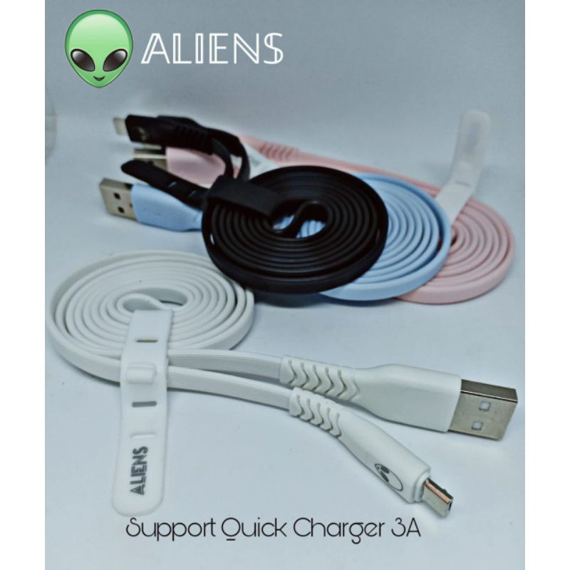 KABEL DATA ALIENS FLAT 3A USB MICRO - LIGHTNING -TYPE C  FAST CHARGING 1 METER