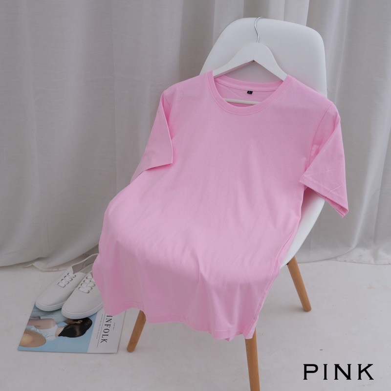 KAOS POLOS A COTTON COMBED 30S BASIC TEE KATUN UNISEX MURAH O NECK OBLONG GROSIR ABG CASUAL DISTRO-PINK