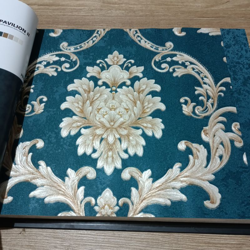 Wallpaper Vynil Hijau Tosca Klasik Gold