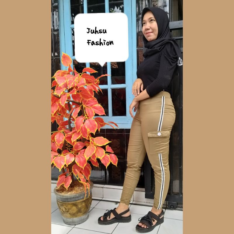 PANTS LIST KATUN STRETCH/CELANA LIST KARGO/CELANA WANITA